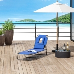 Outsunny Adjustable Garden Sun Lounger w/ Reading Hole Outdoor Reclining Seat Folding Camping Beach Lounging Bed Blue