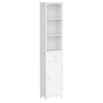 HOMCOM 67" Tall Bathroom Storage Cabinet, Freestanding Linen Tower with 3-Tier Shelf, Drawer and Cupboard, Narrow Side Floor Organizer, White