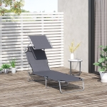 Outsunny Reclining Chair Folding Lounger Garden Outdoor Adjustable w/ Sun Shade(Grey)