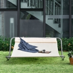 Outsunny Rocking Sun Lounger Double Hammock Bed with Steel Frame and Headrest for Garden Beach and Pool Cream White