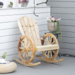 Outsunny Outdoor Adirondack Rocking Chair with Slatted Design and Oversize Back for Porch, Poolside, or Garden Lounging, Natural
