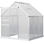 Outsunny 6' x 6' x 6.5' Aluminum Greenhouse, Polycarbonate Walk-in Garden Greenhouse Kit with Adjustable Roof Vent, Rain Gutter and Sliding Door for Winter, Silver
