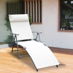 Outsunny Adjustable Folding Reclining Chair Outdoor Sun Lounger Patio Chaise Lounge Garden Beach Gravity Lounge with Pillow Cream White