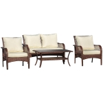 Outsunny 4-Piece Outdoor Wicker Sofa Set, Outdoor PE Rattan Conversation Furniture with 4 Chairs & Table, Water-Fighting Material, White