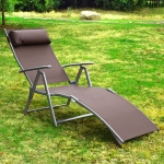 Outsunny Adjustable Folding Reclining Chair Outdoor Sun Lounger Patio Chaise Lounge Garden Beach Gravity Lounge with Pillow Brown