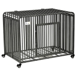 PawHut Heavy Duty Dog Crate, Foldable Kennel Cage, w/ Removable Tray, 4 Locking Wheels