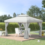 Outsunny 13' x 10' Outdoor Patio Gazebo Canopy with 2-Tier Polyester Roof, Vented Mesh Sidewall & Strong Aluminum Frame, Black(c-2)