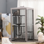 PawHut Large Outdoor Cat Enclosure Kitten House Indoor Cage Pet Kennel Playpen with 3 Platforms Door 4 Sandbags 39" x 39" x 79"