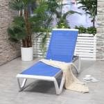 Outsunny Portable Outdoor Chaise Patio Lounge Chair with 5-Level Adjustable Back, Wheels, Breathable Mesh Fabric, Blue