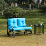 Outsunny 2-Person Outdoor Glider Chair, Patio Double Rocking Loveseat with Steel Frame and Cushions for Backyard, Garden and Porch, Blue