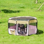 PawHut 47-inch Large Exercise Puppy Pet Playpen Portable Dog Cat Pet Play Pen Pet Cage Tent Kennel Crate Pink + Carry Bag