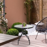 Outsunny 31.5'' Outdoor Round Dining Table Garden Patio Tempered Glass Top w/ Parasol Hole