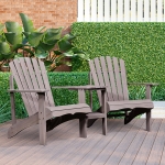 Outsunny 2 piece Pair Adirondack Chair Outdoor Patio Porch Tete-A-Tete Bench w/ Middle Table Reclined Wooden Umbrella hole Grey(c-2)