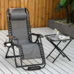 Outsunny Zero Gravity Chair, Folding Recliner Chair, Adjustable Patio Lounger with Pillow, Cup Holder and Foot Massage Roller for Outdoor, Patio, Deck, and Poolside, Grey
