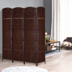 HOMCOM 6' Tall Wicker Weave 4 Panel Room Divider Privacy Screen - Chestnut Brown(c-2)
