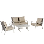 Outsunny 4 Piece Patio Wicker Sofa Set, Outdoor PE Rattan Aluminum Frame Conservatory Furniture, Lawn Coffee Table w/ Cushions, Beige