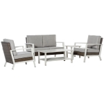 Outsunny 5 Pieces Patio Wicker Sectional Conversation Sets, Outdoor PE Rattan Aluminum Frame Loveseat Furniture, Two-tier Coffee Table and Side Table w/ Cushions for Backyard, Garden, Patio, Grey