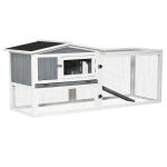 PawHut Rabbit Hutch 2-Story Bunny Cage, Small Animal House with Slide Out Tray, Detachable Run, for Indoor Outdoor, 61.5" x 23" x 27", Light Grey