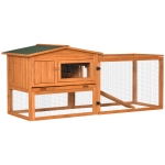 PawHut Rabbit Hutch 2-Story Bunny Cage, Small Animal House with Slide Out Tray, Detachable Run, for Indoors / Outdoors, 61.5" x 23" x 27", Golden Red