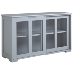 HOMCOM Modern Kitchen Sideboard, Stackable Storage Cabinet, Sliding Glass Door Console, Cupboard Serving Buffet, Grey