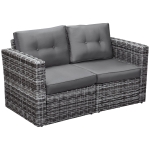 Outsunny 2 Piece Patio Wicker Corner Sofa Set, Outdoor PE Rattan Furniture, with Curved Armrests and Padded Cushions for Balcony, Garden, or Lawn, Grey