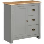 HOMCOM Modern Floor Cabinet, Storage Sideboard, Kitchen Buffet Table with Rubberwood Top, 3 Drawers and Cabinet with Adjustable Shelf, Grey