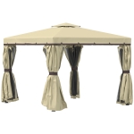 Outsunny 10' x 10' Patio Gazebo Outdoor Canopy Shelter with Netting & Curtains, Beige