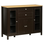HOMCOM 47" Modern Buffet Cabinet, Storage Sideboard with Glass Door Cabinets, Pull-Out Drawers and Adjustable Shelving for Kitchen or Living Room, Oak / Dark Brown