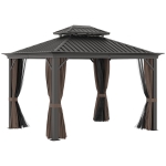 Outsunny 12' x 10' Backyard Garden Outdoor Canopy w/ Netting Sidewalls & Curtains, Brown