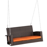 Outsunny 2-Person Wicker Hanging Porch Swing Bench Outdoor Chair with Cushions, Orange