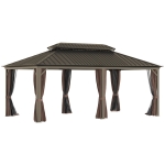 Outsunny 20' x 12' Hardtop Patio Gazebo Canopy Outdoor Pavilion with Galvanized Steel Frame, Netting Sidewalls, Curtains, Coffee