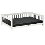 PawHut Elevated Dog Bed, Wooden Raised Pet Sofa, Portable Cat Lounge with Soft Cushion, Washable Cover for Small, Medium Dogs and Cats, White Black