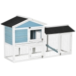 PawHut Two Story Small Animal House w/ Slide Out Tray, Ramp, Outdoor Run, Light Blue