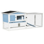 PawHut Rabbit Hutch 2-Story Bunny Cage, Small Animal House with Slide Out Tray, Detachable Run, for Indoor Outdoor, 61.5" x 23" x 27", Light Blue