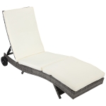 Outsunny Outdoor PE Rattan Patio Chaise Lounge Chair with 5 Backrest Angles & 2 Wheels for Easy Movement, Off-white