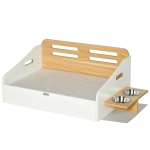 PawHut Modern Dog Bed Frame, Furniture Style Pet Sofa, Cat Couch, with Soft Cushion, Washable Cover, 2 Feeding Bowls, Handles, for Small and Medium Sized Dog