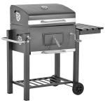 Outsunny Charcoal BBQ Grill Outdoor Portable Trolley Camping Picnic Backyard with Side Shelf, Grey