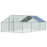 PawHut Galvanized Large Metal Chicken Coop 3 Rooms Walk-in Enclosure Poultry Hen Run House Playpen UV & Water Resistant Cover for Outdoor Backyard 118"L x 236"W x 77"H