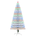 HOMCOM 6ft Tall Fir Artificial Christmas Tree with Realistic Branches, 230 Multi-Color Fiber Optic LED Lights and 230 Tips, White