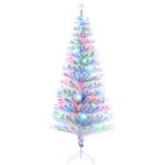HOMCOM 6ft Tall Pre-Lit Douglas Fir Artificial Christmas Tree with Realistic Branches, Multi-Color LED Lights, Fiber Optics and 230 Tips - White/Blue