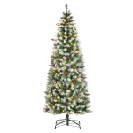 HOMCOM 6ft Pre-Lit Christmas Tree White Snow Flocked Holiday Decoration w/ LED Lights