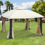 Outsunny 13' x 10' Gazebo Canopy Party Tent Shelter with Steel Frame Curtains Netting Sidewalls Light Grey(c-6)