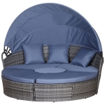 Outsunny 5 Piece Sofa Bed Outdoor Rattan Round Cushioned with Coffee Table Set - Grey / Blue