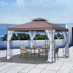 Outsunny 10'x10' Garden Gazebo Patio Canopy Portable Party Event Backyard w/ Mosquito Netting Coffee