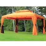 Outsunny 10 x 13ft Aluminum Frame Gazebo Canopy Double Tier Garden Shelter with Netting and Curtains, Beige(c-2)