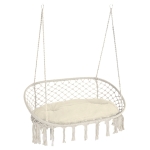 Outsunny Hammock Chair Cotton Rope Porch with Cushion for Indoor Outdoor Using
