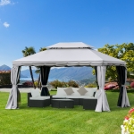 Outsunny 13' x 10' Outdoor Patio Gazebo Canopy with 2-Tier Polyester Roof, Vented Mesh Sidewall & Strong Aluminum Frame, Black(c-4)