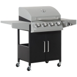 Outsunny Outdoor 4+1 Burner Gas Grill BBQ Trolley w/ Warming Rack, Side Shelf, Silver