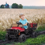 Aosom 12V Ride-on Truck Kids Car Pickup Toy with Parent Remote Control and Trailer, MP3/USB Input for Music, Green(c-1)
