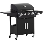 Outsunny Outdoor 4+1 Burner Gas Grill BBQ Trolley w/ Warming Rack, Side Shelf, Black